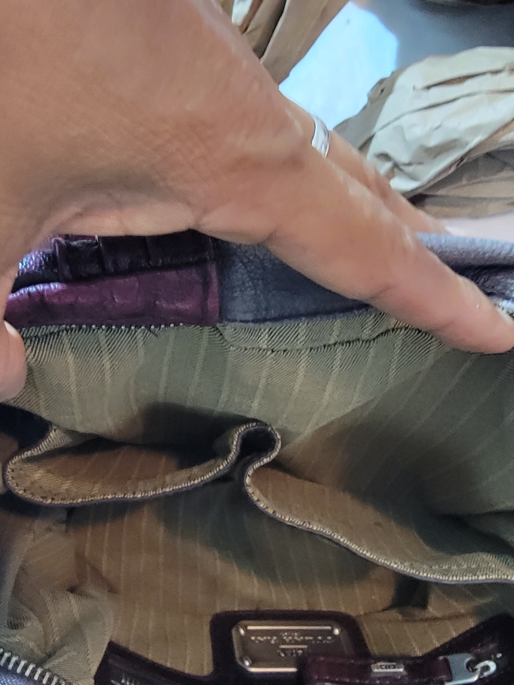 Plum Quilted Leather Shoulder Bag with Center Zip - Picture 12 of 12